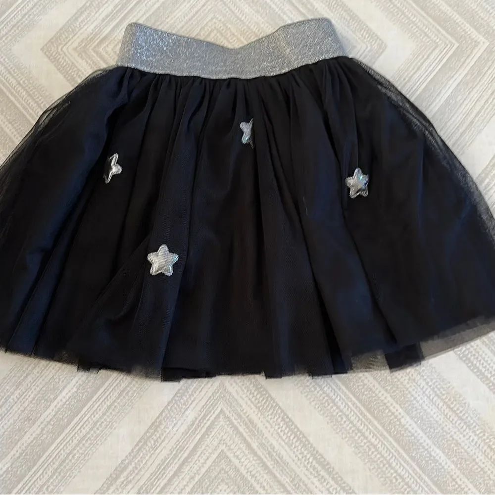 Pippa & Julie Girls Black with Silver Stars Mesh Skirt